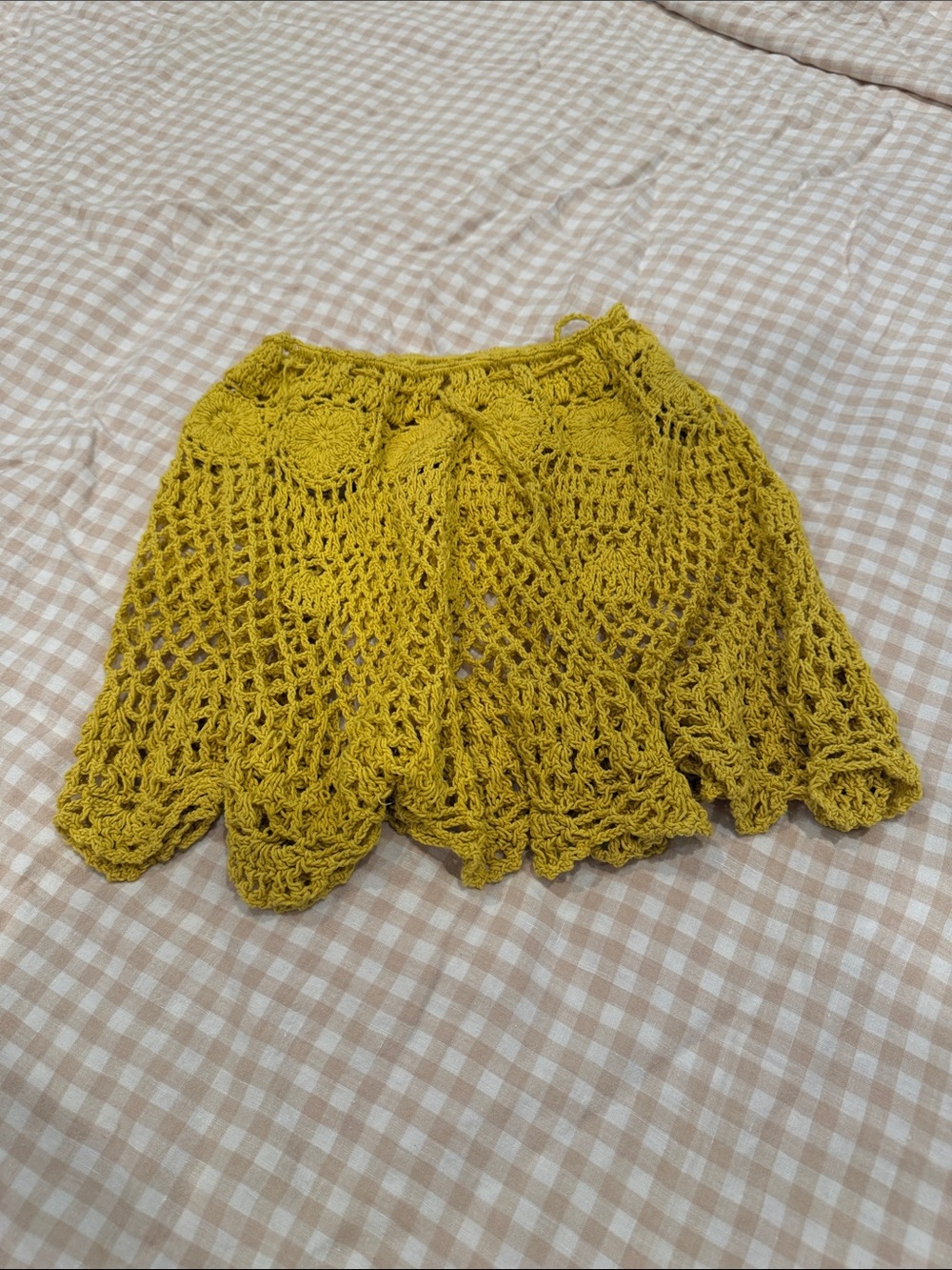 Ciao Ciao Vacation Crochet Mini Skirt in Mustard
